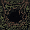 Pixel art: a mole's burrow under a hill