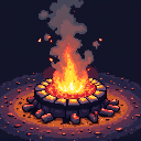 Pixel art -kuvitus: rituaalitulen liekit pimeässä