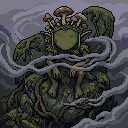 Pixel art: the king of frogs hidden in the forest