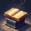 Pixel art -kuvitus: vanha velhon kirja avoinna pöydällä