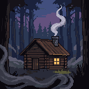 Pixel art: an old house in the evening dusk